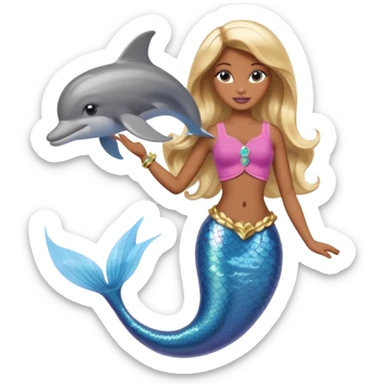 Brown skin blonde hair barbie mermaid with dolphin  sticker