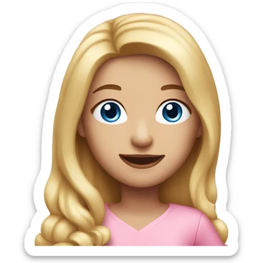 Woman with long blonde hair and blue eyes holding a pink birthday cake  sticker