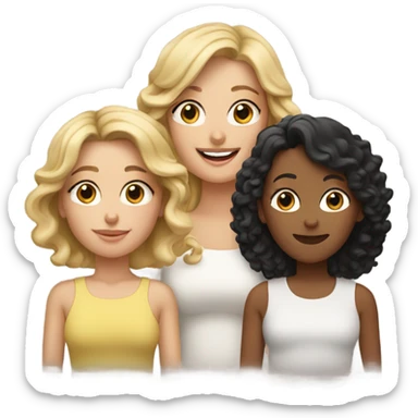 Blonde mom with two daughters one with curly black hair and the other with straight brown sticker