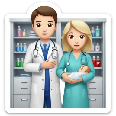 Doctor grabbing a patient gown from medical cabinet  sticker