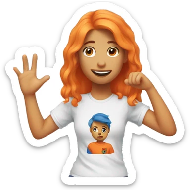 Girl with barcalona t-shirt with orange hair and doing like with her hand sticker