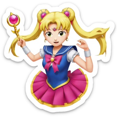 Icon for Anime: vibrant, dynamic scene with Bishoujo Senshi Sailor Moon in action, featuring exaggerated expressions and colorful backgrounds. The design should reflect the distinct, energetic style of anime, with iconic eyes and unique visual elements. Transparent background. sticker