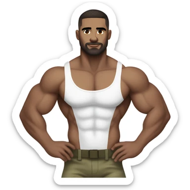 White skin, dark brown hair, hairy body, Bodybuilder, high and tight military haircut, wearing white underwear sticker