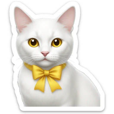 white cat with bow an yellow nose but no mouth sticker