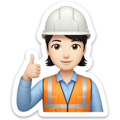 Cara de persona pelo negrocon casco blanco inginierl civil con pulgar arriba sticker