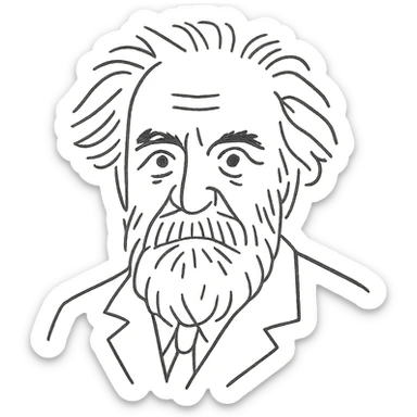 a hand drawn black outline portrait of philosopher Gaston Bachelard with similar-sized eyes based a famous portrait of him sticker