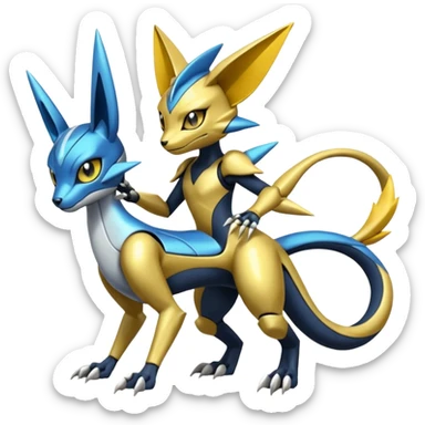 Modern Futuristic Cyber-Meloetta-Greymon-Greninja-Zeraora-Pokémon-Digimon-Fakémon-fusion-hybrid-creature sticker