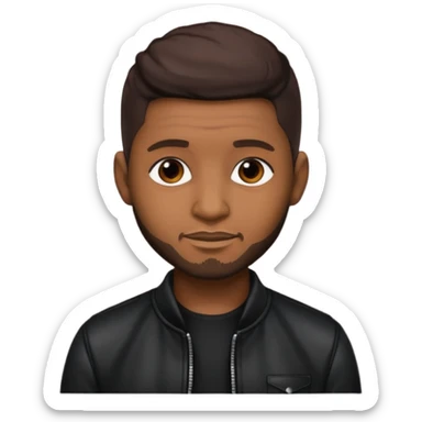 Usher with dark brown hair, vinyl black outfit sticker