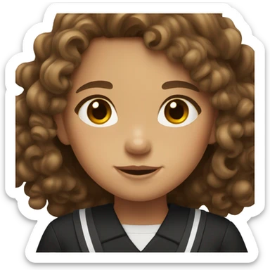 tan girl with curly brown hair, brown eyes and black school uniform sticker