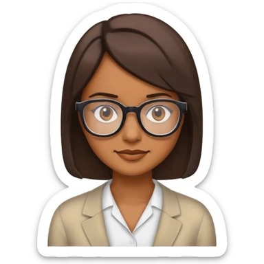 head of brown woman, bobbed hair, glasses, serious but smiling sticker