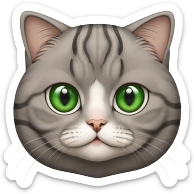 Half-eared grey striped green-eyed Scotch fold, cute cat sticker