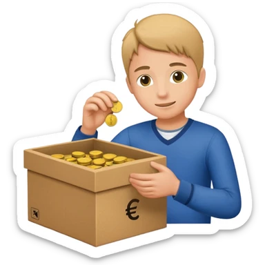 A box of money 💶  A euro icon €  Students putting coins into the box sticker
