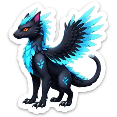 Black Dark Exotic Beaked Feathery Nocturnal Neon-glowing Abyssal Nightly Abyss-Cat-Gryphon-Salandit-Nargacuga-Silvally-Fakémon Creature (full body) sticker
