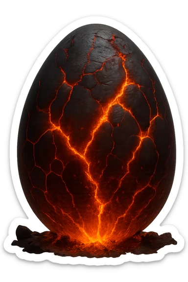Remove the background from the lava egg, keep glowing cracks and molten rock, dramatic lighting, with no background, transparent background sticker