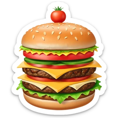 Generar hamburguesa con una sola carne, de pan color café con semillas hemp encima del pan, con carne, tomate, lechuga, queso, piña dentro de ella sticker