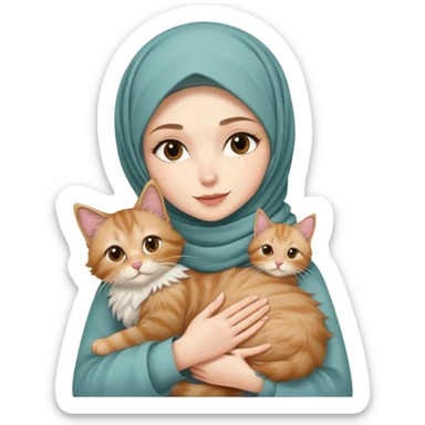 White girl wearing hijab holding nude mainecoon cat sticker