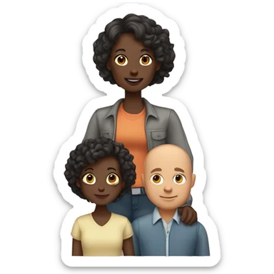 family of 4: dad dark skin and bald, mom tan skin with bob, daughter tan skin with long hair, son tan skin curly hair and tall sticker