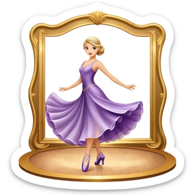 Icon for Ballroom Dance: elegant dance shoes, a flowing ballroom dress, and a dance floor with soft lighting. The icon should capture the grace, elegance, and style of ballroom dancing. Transparent background. sticker