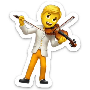 yellow-boy-with-white-jacket-and-orange-trausers-standing-in-a-yellow-sea-while-playing-violin-with-paintbrush sticker