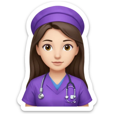 pretty brunette nurse with long hair in purple scrubs sticker