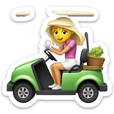 Girl driving golf cart with a wine sticker