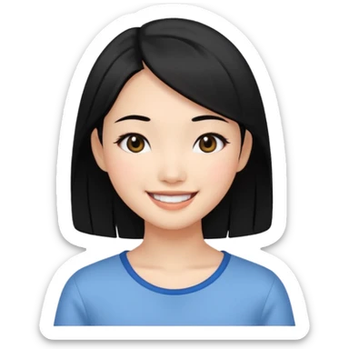 Asian pretty girl with black hair color and black eyes sticker