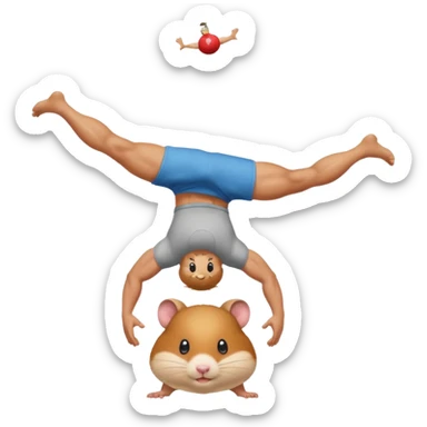 a guy doing a handstand while balancing on a hamster sticker