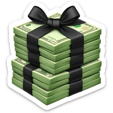 stack of money with black ribbon sticker
