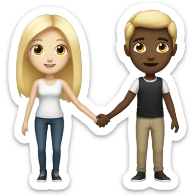 Boy with blonde hair holding hands with girl with dark black hair  sticker