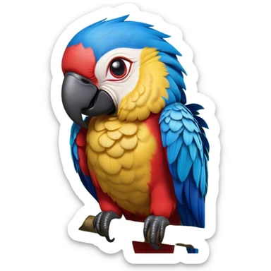 Cinematic Realistic Cute Macaw Portrait Emoji, Head tilted playfully and inquisitively, featuring a compact, lively build with intricately detailed, vivid scarlet and blue feathers and a charming, expressive face with round, sparkling eyes full of tropical wonder, rendered with realistic texture and vibrant natural hues, high shine, affectionate and spirited, styled with a touch of whimsical rainforest charm, soft glowing outline, capturing the essence of a mischievous yet lovable macaw that seems poised to flutter playfully into your arms! sticker