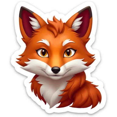 Cinematic Noble Fox Portrait Emoji, Poised and regal, with a lithe, agile build and a lush, fiery red Fur accented by white markings on the chest and tip of the tail, deep-set soulful amber eyes, Simplified yet sharp and sophisticated features, highly detailed, glowing with a warm, dignified glow, high shine, intelligent and cunning, stylized with an air of wild elegance, focused and attentive, soft glowing outline, capturing the essence of a watchful and confident forest wanderer, so majestic it feels as though it could dash out of the screen with effortless authority! sticker