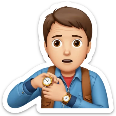 Marty McFly from Back to the Future, looking at his watch, surprised face sticker