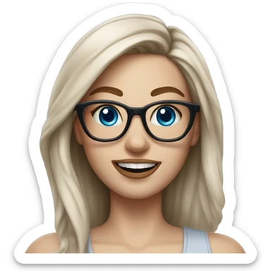 Hyper Realistic Balayage pale beautiful tattooed woman with glasses and blue eyes happy  sticker