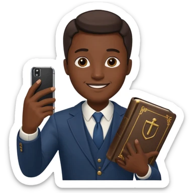 un homme saper swag avec une bible a la main qui fais un selfie  sticker