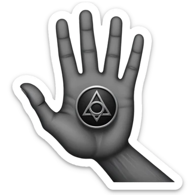grey hand with a black occult symbol on the palm sticker