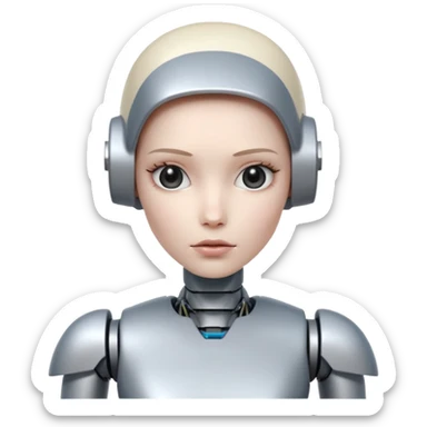 Female robot with stiff emotion and show broken robot body sticker