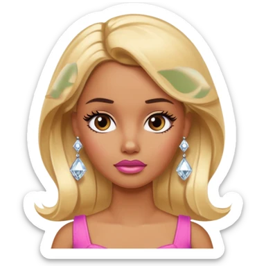 Sad frowning brown skin blonde barbie with diamond stud earrings sticker