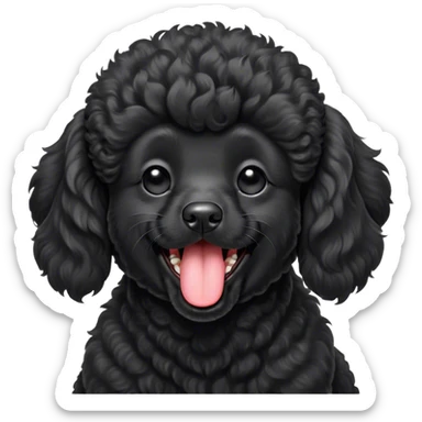 Cinematic Cute Yawning Black Poodle Portrait Emoji, Head tilted slightly with a dramatic, wide-open yawn, displaying a soft, curly jet-black Fur with a refined texture, floppy ears slightly drooping, round dark eyes barely open in drowsy contentment, Simplified yet irresistibly adorable features, highly detailed, glowing with a soft, cozy glow, high shine, relaxed yet expressive, stylized with a touch of whimsy, bright and endearing, soft glowing outline, capturing the essence of a sleepy yet affectionate companion, so drowsy it feels like it could stretch right out of the screen and curl up for a nap! sticker