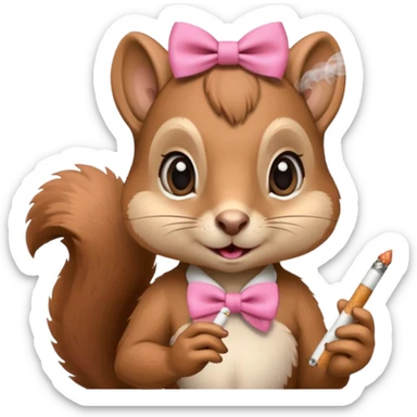Cute squirrel with big eyes and a pink bow smoking a cigarette  sticker