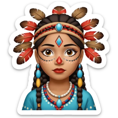 Chica indígena con maquillaje tradicional de indígenas con puntos y rayas sticker
