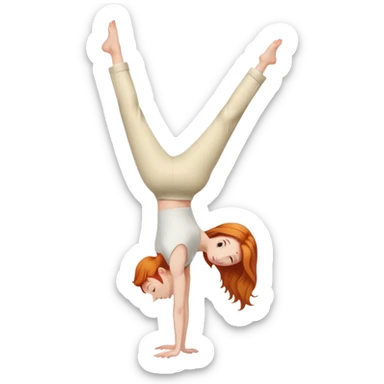 Ginger Girl side view handstand in cream pants sticker