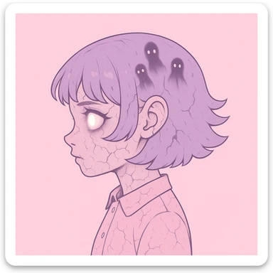 Make this pastel horror profile picture scarier while keeping it cute, expressive, and minimal, inspired by the style of imagen-4-fast-KaUtLiSA10F. Enhance the horror elements subtly but maintain the pastel color palette and minimalistic design with expressive features. sticker