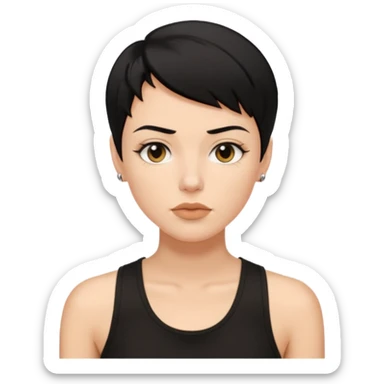 a white woman with short tomboy black hair with beauty spot on top of her lip wearing men's black tank top sticker