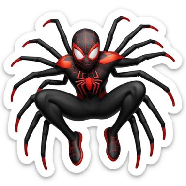 A stylized sticker of Miles Morales Spider-Man, urban graffiti art style, spray paint drips, neon accents. High contrast, cinematic lighting, thick white contour border, isolated on white background, sticker sheet aesthetic. sticker