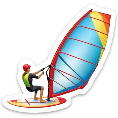 A windsurfer gliding across the water, with a vibrant sail catching the wind. The scene captures the motion of the board riding the waves, surrounded by the bright blue sky and ocean, symbolizing the excitement and skill required in the sport of windsurfing. sticker
