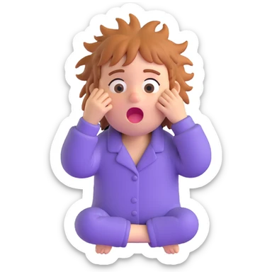 character who just woke up, messy hair, sleepy eyes, yawning, cozy pajamas sticker
