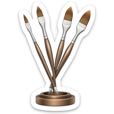 A paintbrush that transforms into a human metal silhouette sculpture, symbol of artistic identity, with a bronze or silver metallic finish sticker