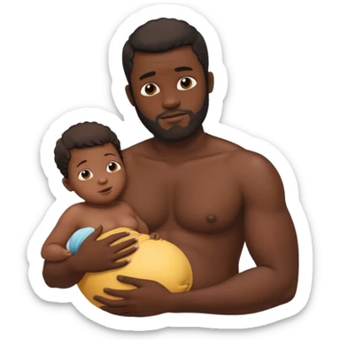 A shirtless pregnant burly black man breastfeeding his baby sticker