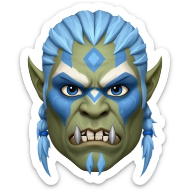 Fantasy orc portrait emoji, white and blue frost war paint on face, harsh winter warrior mood, strong expression, minimal tribal design, clean readable emoji style, male/female variant
 sticker