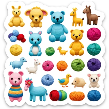 colorful yarn crochet toys and animals sticker